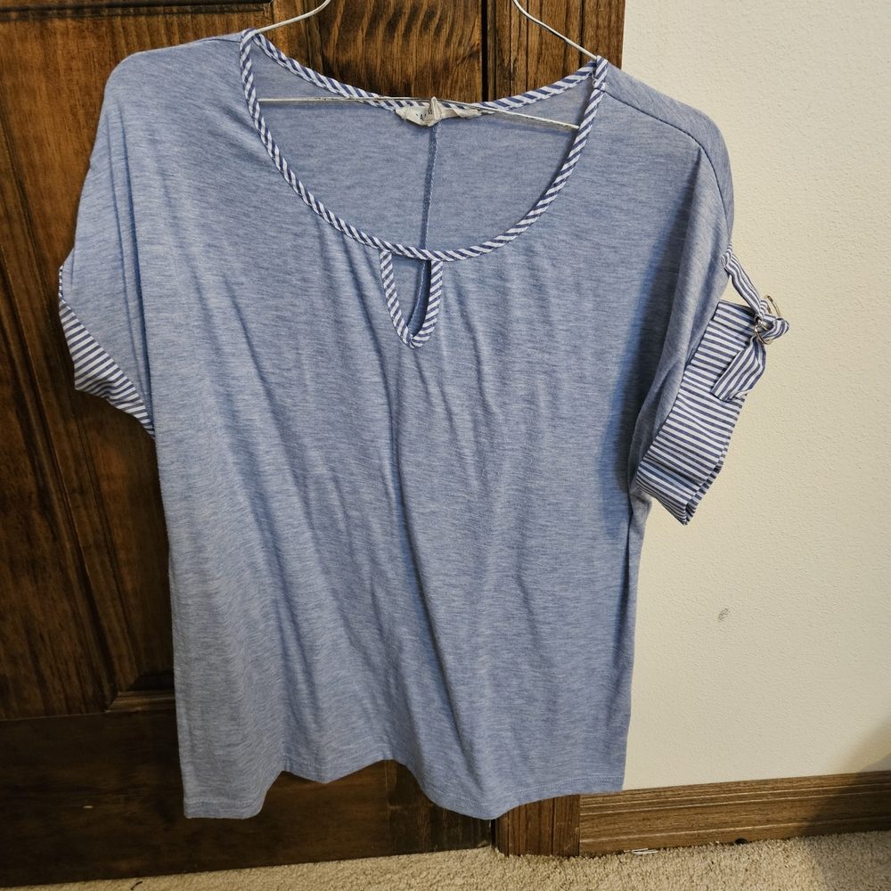 Parallel Skies Casual Blue Striped Women's Blouse